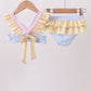 Colorblock crab embroidery ruffle 2pc swimsuit
