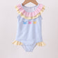 Colorblock crab embroidery ruffle swimsuit