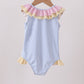Colorblock crab embroidery ruffle swimsuit