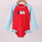 Red star embroidery ruffle rashguard