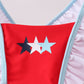 Red star embroidery ruffle 2pc swimsuit