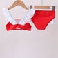 Red star embroidery ruffle 2pc swimsuit