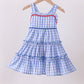 Blue gingham ruffle tiered dress