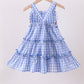 Blue gingham ruffle tiered dress