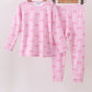 Pink bow print pants bamboo set