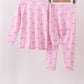 Pink bow print pants bamboo set