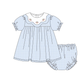 Blue turkey embroidery checkered bloomer set