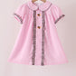 Pink turkey embroidery ruffle gingham dress