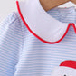 Blue stripe santa embroidery ruffle romper