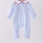Blue stripe santa embroidery ruffle romper