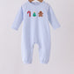 Blue christmas tree gingerbread embroidery stripe romper