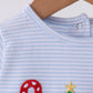 Blue christmas tree gingerbread embroidery stripe romper