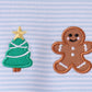 Blue christmas tree gingerbread embroidery stripe romper