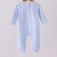 Blue christmas tree gingerbread embroidery stripe romper