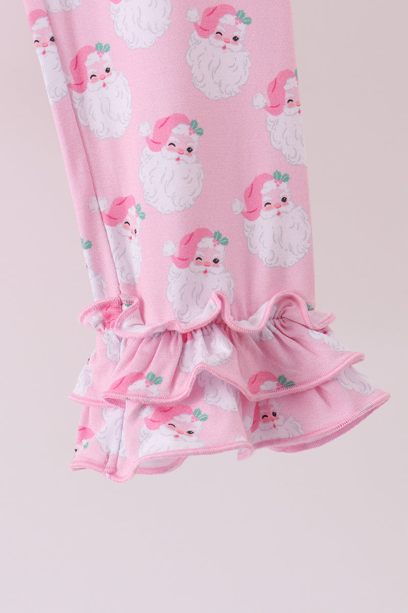 Pink santa claus bamboo ruffle pants set