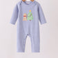 Blue christmas tree puppy embroidery stripe romper