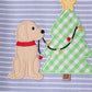 Blue christmas tree puppy embroidery stripe romper