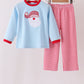 Blue santa claus embroidery gingham pants set