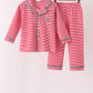 Red stripe christmas tree embroidery pants set