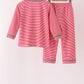 Red stripe christmas tree embroidery pants set