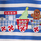 Blue stripe train gingerbread embroidery romper