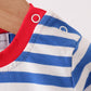Blue stripe train gingerbread embroidery romper