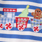 Blue stripe train gingerbread embroidery romper