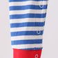 Blue stripe train gingerbread embroidery romper