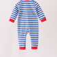 Blue stripe train gingerbread embroidery romper