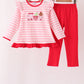 Pink stripe gingerbread embroidery ruffle pants set