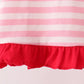 Pink stripe gingerbread embroidery ruffle pants set