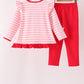 Pink stripe gingerbread embroidery ruffle pants set
