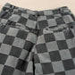 Dark Grey Checkered Denim Wide Leg Jeans
