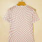 Khaki Checkered Print Mock Neck Mesh T Shirt