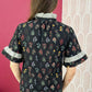 Black Contrast Frilled Trim Short Sleeve Floral Shirt