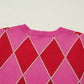 Rose Glitter Trim Rhombus Pattern Knit Sweater Vest