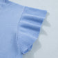 Beau Blue Solid Color Ribbed Trim Round Neck Ruffle Short Sleeve Sweater