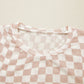 Khaki Checkered Print Mock Neck Mesh T Shirt