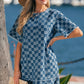 Sky Blue Frayed Hem Checkered Denim Mini Dress