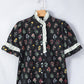 Black Contrast Frilled Trim Short Sleeve Floral Shirt