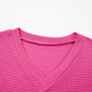 Strawberry Pink Waffle V Neck Short Sleeve Knit Top