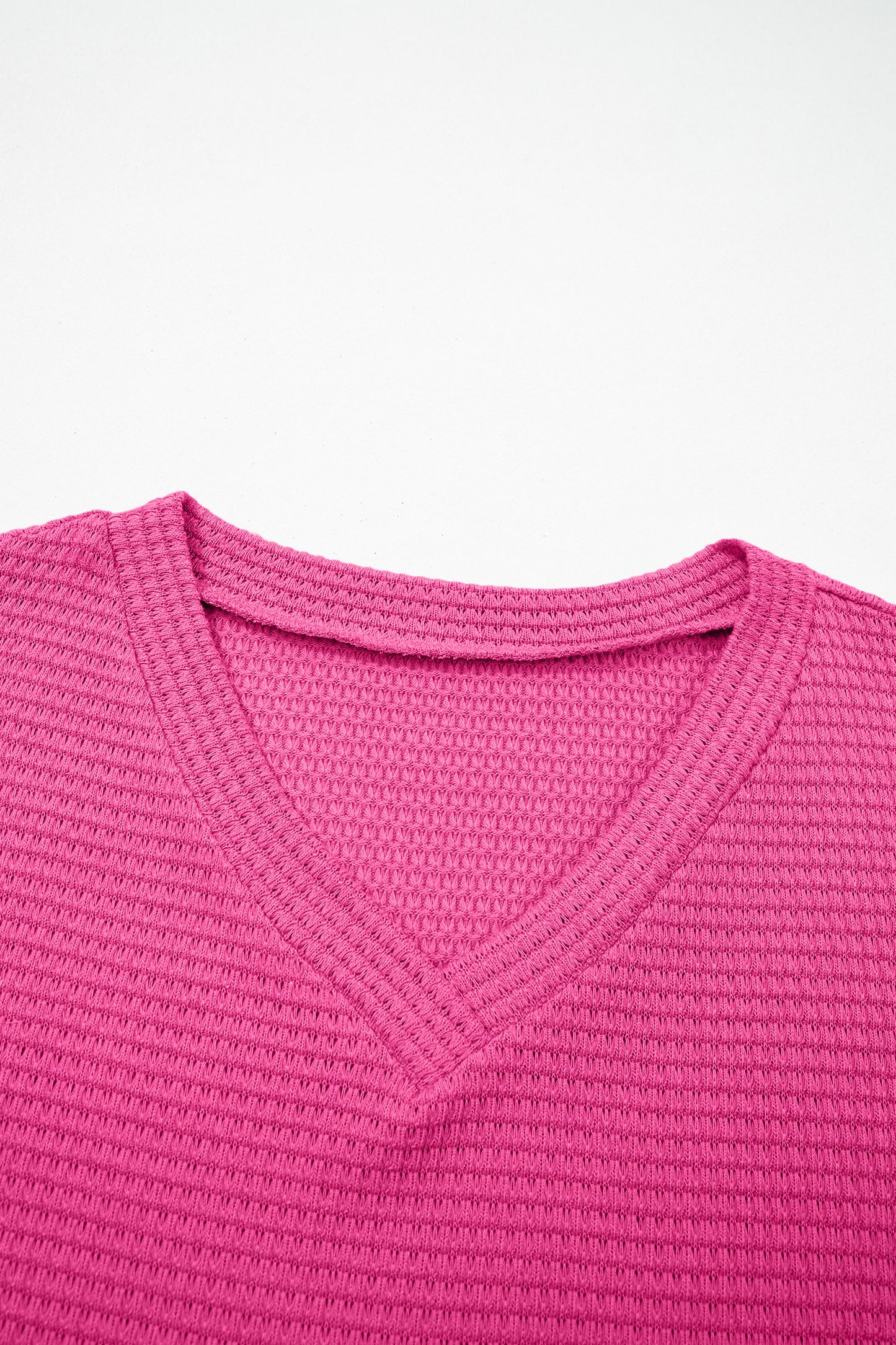 Strawberry Pink Waffle V Neck Short Sleeve Knit Top