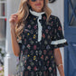 Black Contrast Frilled Trim Short Sleeve Floral Shirt