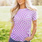 Purple Checkered Print Mock Neck Mesh T Shirt