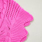 Bonbon Pointelle Knit Patterned Scalloped Trim Short Sleeve Sweater