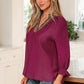 Violet Leopard Trim V Neck Flounced Bracelet Sleeve Blouse