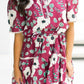 Red Floral Print Trimmed Short Puff Sleeve Mini Dress with Belt