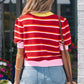 Red Stripe Colorblock Trim Half Sleeve Sweater Top