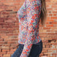 Blue Slim Fit Floral Mesh Long Sleeve Mock Neck Top