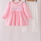 Pink Lil sister embroidery ruffle pants set